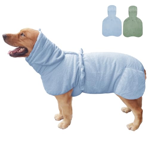 Mikrofaser-Hunde-Bademantel, Handtuch, super saugfähig, schnell trocknend, Bademantel für Welpen, geeignet für mittelgroße und große Hunde (blauer Jacquard, Größe 6XL) von KOOGAL
