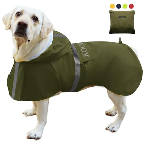 Regenmantel für große Hunde, wasserdicht, für mittelgroße und große Hunde, Grün, Größe 4XL von KOOGAL