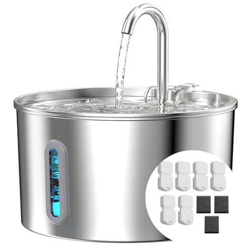 Katzenbrunnen Edelstahl Trinkbrunnen für Katze: Katzenbrunnen für Katzen Hunde - Ultra-Quiet Katzen Trinkbrunnen 2,2 L Kein Sputter Wasserbrunnen Wasserspender für Haustier - 6 Filter + 3 Sponges Katzenbrunnen Edelstahl Trinkbrunnen für Katze: Katzenbrunnen für Katzen Hunde - Ultra-Quiet Katzen Trinkbrunnen 2,2 L Kein Sputter Wasserbrunnen Wasserspender für Haustier - 6 Filter + 3 Sponges von KOOGMOON