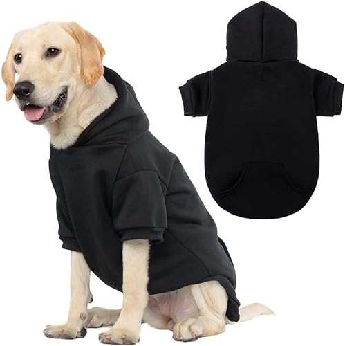 Basic Hunde-Kapuzenpullover, weicher und warmer Hunde-Kapuzenpullover mit Leinenloch und Tasche, Hunde-Wintermantel, Kaltwetterkleidung für XS-XXL Hunde von KOOLTAIL