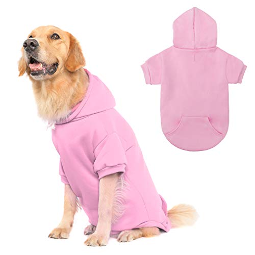 Basic Hunde-Kapuzenpullover, weicher und warmer Hunde-Kapuzenpullover mit Leinenloch und Tasche, Hunde-Wintermantel, Kaltwetterkleidung für XS-XXL Hunde von KOOLTAIL