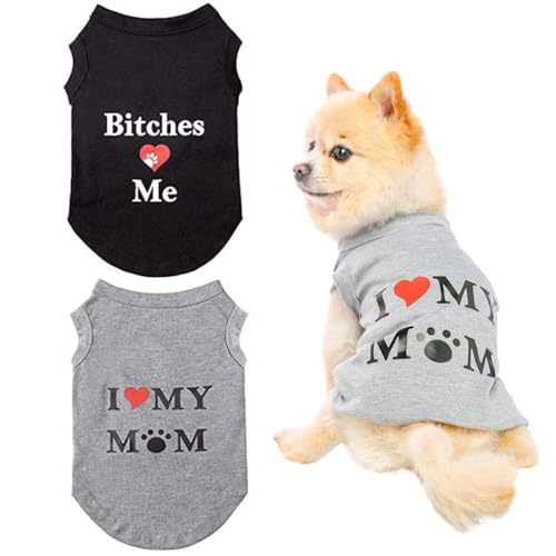 Hunde-T-Shirt, Sommerhemden mit Aufschrift "I Love My Mom", 2 Stück von KOOLTAIL