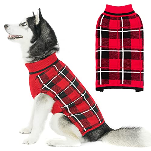 Hundepullover für Haustiere, gestrickte Kleidung – klassischer karierter Rollkragenpullover mit Leinenloch, warme Hundekleidung für kleine und mittelgroße Hunde, Katzen, Welpen von KOOLTAIL