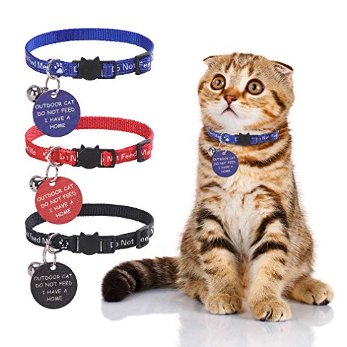 KOOLTAIL 3er-Pack Katzenhalsband-Set mit Warntafel zum Aufhängen "Do Not Feed Me", verstellbare Katzenhalsband-Sets mit Glöckchen, sicheres Schnallen-Design für Katzen von KOOLTAIL