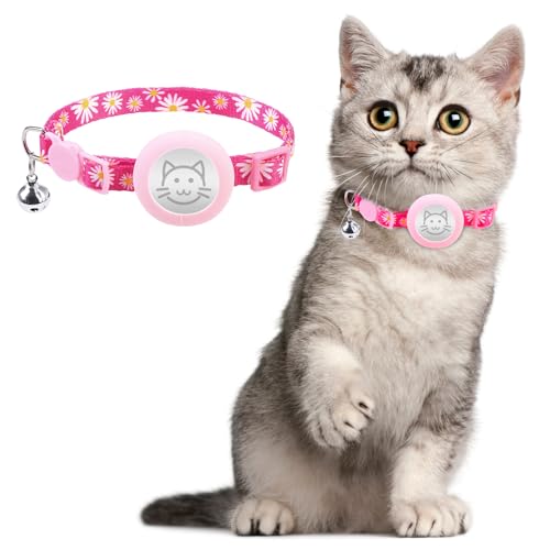 KOOLTAIL Airtag Katzenhalsband mit Glöckchen, reflektierendes süßes Kätzchen-Halsband mit Airtag-Haltern, verstellbare Sicherheitsschnalle, Haustierhalsbänder für Kätzchen, Jungen, Mädchen, Katzen von KOOLTAIL