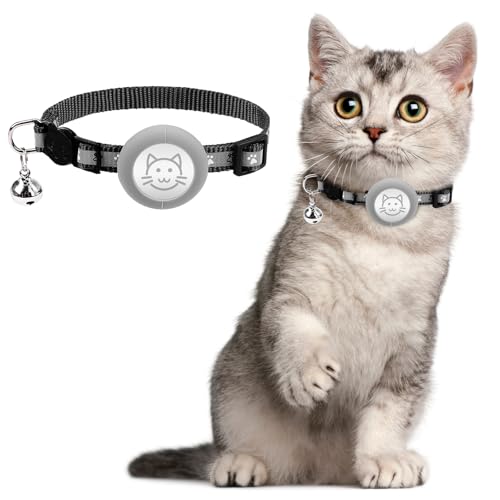KOOLTAIL Airtag Katzenhalsband mit Glöckchen, reflektierendes süßes Kätzchen-Halsband mit Airtag-Haltern, verstellbare Sicherheitsschnalle, Haustierhalsbänder für Kätzchen, Jungen, Mädchen, Katzen von KOOLTAIL