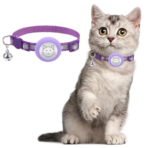 KOOLTAIL Airtag Katzenhalsband mit Glöckchen, reflektierendes süßes Kätzchen-Halsband mit Airtag-Haltern, verstellbare Sicherheitsschnalle, Haustierhalsbänder für Kätzchen, Jungen, Mädchen, Katzen von KOOLTAIL