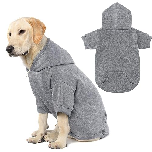 Basic Hunde-Kapuzenpullover – weicher und warmer Hunde-Kapuzenpullover mit Loch für die Leine und Tasche, Wintermantel für kaltes Wetter, Kleidung für XS-XXL Hunde von KOOLTAIL