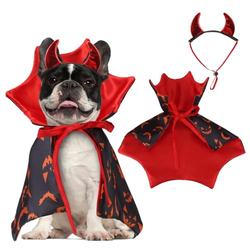KOOLTAIL Halloween-Kostüm für Hunde, Vampirumhang, Teufelshut für kleine, mittelgroße und große Hunde, Katzen, Welpen, lustige Hunde-Hexenkleidung, Cosplay-Kleid, Zauberer-Outfit, Mantel, Kleidung für von KOOLTAIL