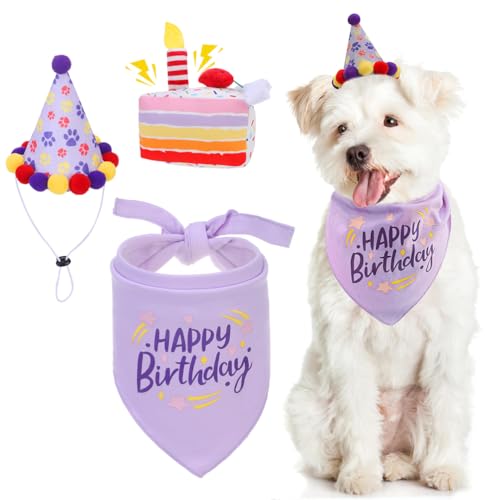 KOOLTAIL Hunde-Geburtstagsparty-Zubehör: Bandana mit quietschendem Kuchenspielzeug, verstellbarer Hut, verschiedene Größen, Violett, Größe XL KOOLTAIL Hunde-Geburtstagsparty-Zubehör: Bandana mit quietschendem Kuchenspielzeug, verstellbarer Hut, verschiedene Größen, Violett, Größe XL von KOOLTAIL
