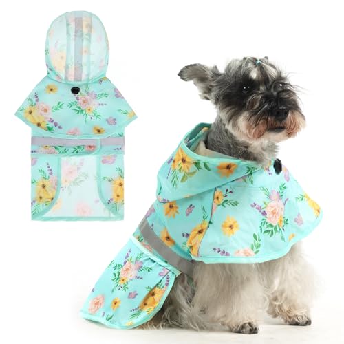 KOOLTAIL Hunde-Regenmantel mit Kapuze und Loch für die Leine, Hunde-Regenmantel für kleine und mittelgroße Hunde, wasserdichte Haustier-Regenjacke mit reflektierenden Streifen, verstellbar von KOOLTAIL