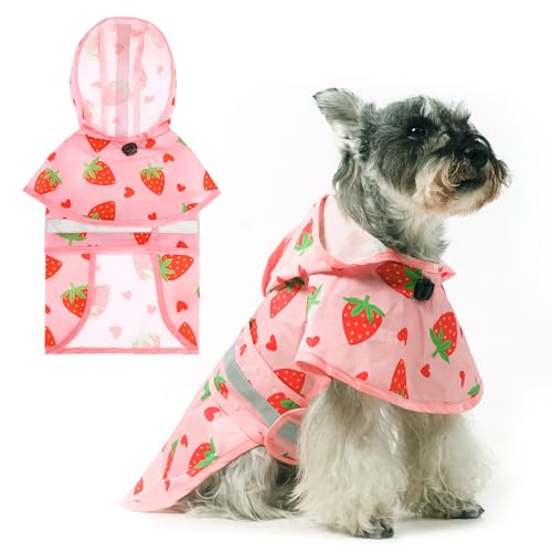 KOOLTAIL Hunde-Regenmantel mit Kapuze und Loch für die Leine, Hunde-Regenmantel für kleine und mittelgroße Hunde, wasserdichte Haustier-Regenjacke mit reflektierenden Streifen, verstellbar von KOOLTAIL