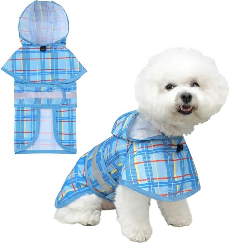 KOOLTAIL Hunde-Regenmantel mit Kapuze und Loch für die Leine, Hunde-Regenmantel für kleine und mittelgroße Hunde, wasserdichte Hunde-Regenjacke mit reflektierenden Streifen, verstellbar, atmungsaktiv, von KOOLTAIL