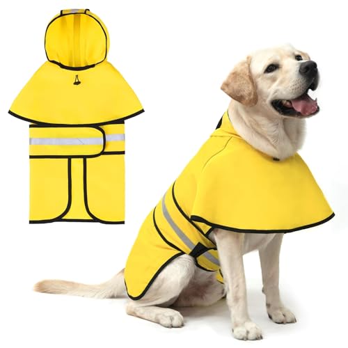 KOOLTAIL Hunde-Regenmantel mit Kapuze und Loch für die Leine, Regenmantel für große Hunde, wasserdichte Hunde-Regenjacke mit reflektierenden Streifen, verstellbar, atmungsaktiv, extra groß von KOOLTAIL