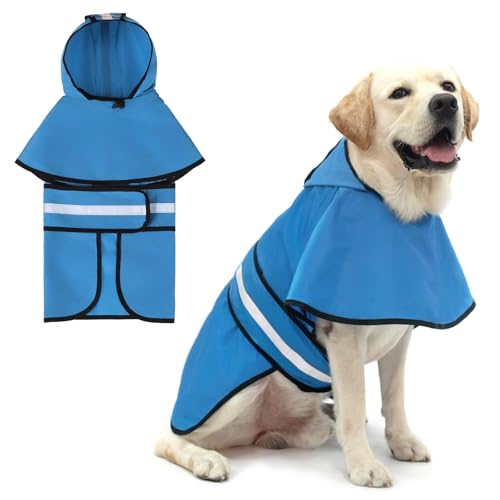 KOOLTAIL Hunde-Regenmantel mit Kapuze und Loch für die Leine, Regenmantel für große Hunde, wasserdichte Hunde-Regenjacke mit reflektierenden Streifen, verstellbar, atmungsaktiv, kariert, extra groß von KOOLTAIL