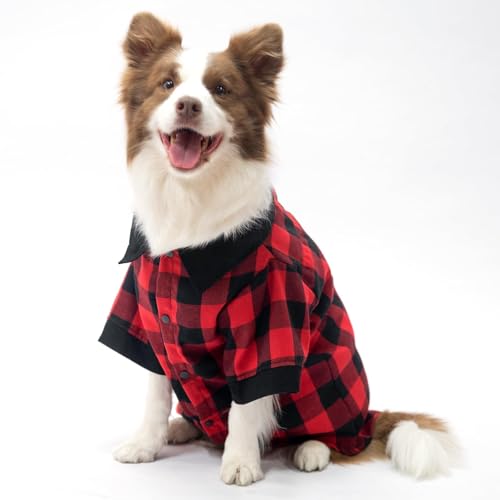 KOOLTAIL Hunde-Shirt, rotes Büffelkaro, schwarz, niedliche Hundebekleidung, geeignet für alle Jahreszeiten, bequemes Hunde-T-Shirt für kleine, mittelgroße und große Hunde und Katzen von KOOLTAIL