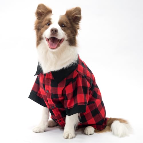 KOOLTAIL Hunde-Shirt, rotes Büffelkaro, bequemes T-Shirt für kleine, mittelgroße und große Hunde, Welpen, Katzen, weiches Weihnachtsgitter-Kostüm, Haustier-Outfit, Hundebekleidung, Rot, Größe L von KOOLTAIL