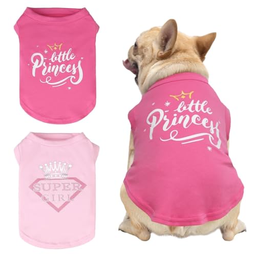 KOOLTAIL Hunde-T-Shirts, 2 Stück, Muttertagskleidung, rosa Hundehemd, kühlende Weste mit modischem Druck für kleine, mittelgroße und große Hunde (Rosa und Rosa, Größe L) von KOOLTAIL