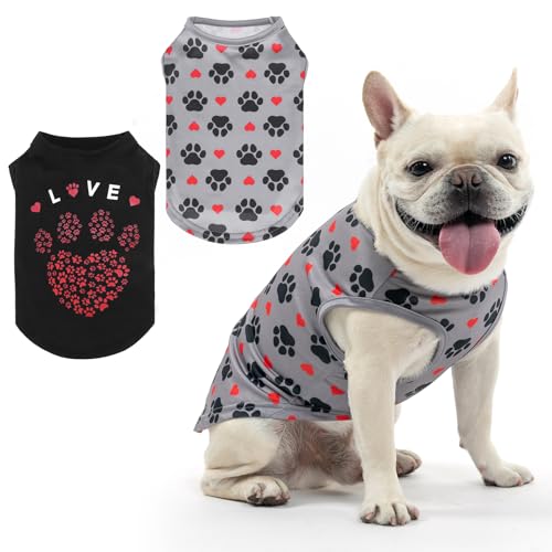 KOOLTAIL Hunde-T-Shirts mit Aufschrift "Love & Paw", mit modischem Aufdruck für kleine, mittelgroße und große Hunde, Rosa, 2 Stück (Grau und Schwarz, M) von KOOLTAIL