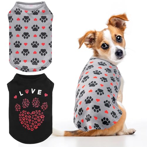 KOOLTAIL Hunde-T-Shirts mit Aufschrift "Love & Paw", mit modischem Aufdruck für kleine, mittelgroße und große Hunde, Rosa, 2 Stück (Grau und Schwarz, XS) von KOOLTAIL