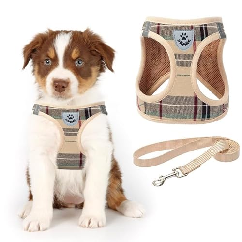 KOOLTAIL Hundegeschirr für kleine Hunde, weiches Netzgewebe, für kleine Hunde und Leine, verstellbar und bequem, gepolstert, reflektierende Weste für Welpen und kleine Rassen, Beige kariert, Größe S KOOLTAIL Hundegeschirr für kleine Hunde, weiches Netzgewebe, für kleine Hunde und Leine, verstellbar und bequem, gepolstert, reflektierende Weste für Welpen und kleine Rassen, Beige kariert, Größe S von KOOLTAIL