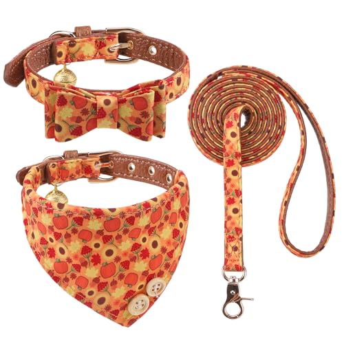 KOOLTAIL Hundehalsband und Leine, Set mit Fliege und Glocken, Welpenhalsband, Leine mit passendem Kürbismuster, weiches Leder, verhedderungsfreie Leinen für kleine Hunde, Katzen, Jungen, Mädchen, KOOLTAIL Hundehalsband und Leine, Set mit Fliege und Glocken, Welpenhalsband, Leine mit passendem Kürbismuster, weiches Leder, verhedderungsfreie Leinen für kleine Hunde, Katzen, Jungen, Mädchen, von KOOLTAIL