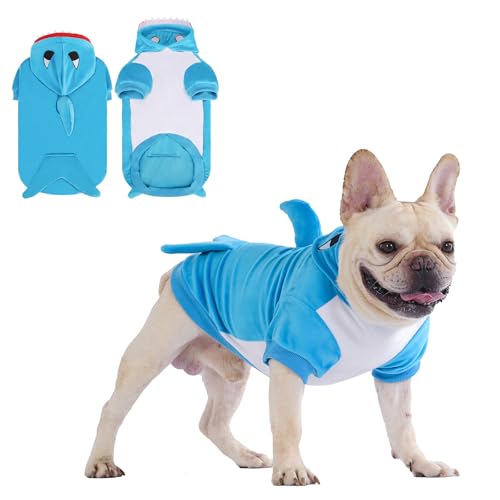 KOOLTAIL Hundekostüm, Haifischmähne, Hunde-Outfit, Fleecepullover, Kapuzenpullover, Kleidung, Haustierkleidung, lustiges Cosplay, Verkleidung, kaltes Wetter, Mäntel mit Loch für die Leine von KOOLTAIL