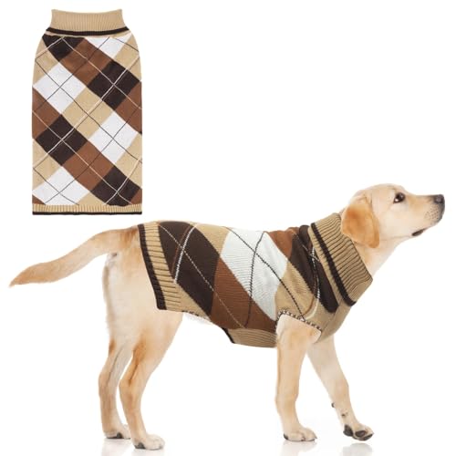 KOOLTAIL Hundepullover für Haustiere, Strickkleidung – klassischer karierter Pullover, Rollkragen, dick, warm, Herbst-Hundepullover mit Loch für die Leine, weiche Winterkleidung für kleine, KOOLTAIL Hundepullover für Haustiere, Strickkleidung – klassischer karierter Pullover, Rollkragen, dick, warm, Herbst-Hundepullover mit Loch für die Leine, weiche Winterkleidung für kleine, von KOOLTAIL