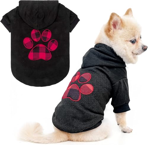 KOOLTAIL Hundepullover mit Hut, Haustier Kaltes Wetter Kleidung mit rotem und schwarzem Karomuster für kleine, mittelgroße und große Hunde von KOOLTAIL