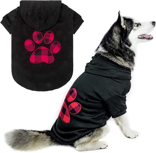KOOLTAIL Hundepullover mit Hut, Haustier Kaltes Wetter Kleidung mit rotem und schwarzem Karomuster für kleine, mittelgroße und große Hunde von KOOLTAIL