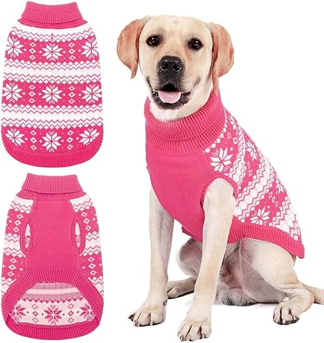 KOOLTAIL Hundepullover mit Zopfmuster, Rollkragen, Kaltwetterpullover, klassische Strickwaren, Schneeflockenmuster, dicke warme Winter-Haustierkleidung, Hundeweihnachtspullover für kleine, mittelgroße von KOOLTAIL