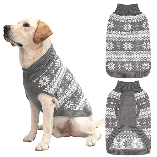 KOOLTAIL Hundepullover mit Zopfmuster, Rollkragen für kaltes Wetter, klassische Strickwaren, Schneeflockenmuster, dick, warme Winterkleidung, Weihnachtspullover für kleine, mittelgroße und große Hunde von KOOLTAIL