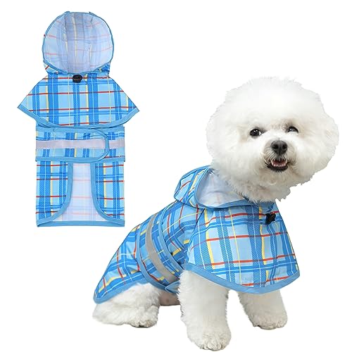 KOOLTAIL Hunderegenmantel mit Kapuze Slicker Poncho mit Loch für die Leine, Hunderegenmantel für kleine mittelgroße Hunde, wasserdichte Hunderegenjacke mit reflektierendem Streifen, verstellbar, von KOOLTAIL