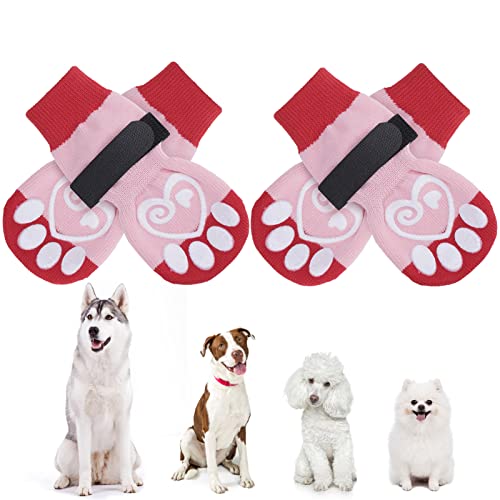 KOOLTAIL Hundesocken, rutschfest, für Hunde, Pfotenschutz, 2 Paar, verstellbare Hundesocken für Haustiere, draußen und drinnen von KOOLTAIL