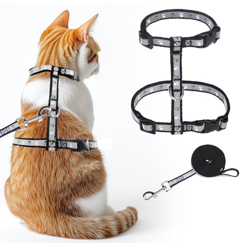 KOOLTAIL Katzengeschirr mit Leine, leicht, ausbruchsicher, für Spaziergänge, Reisen, einfache Kontrolle, Outdoor, verstellbar, H-förmig, niedliches Kätzchen-Geschirr für kleine, mittelgroße und große von KOOLTAIL