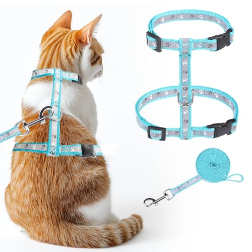 KOOLTAIL Katzengeschirr mit Leine, leicht, ausbruchsicher, für Spaziergänge, Reisen, einfache Kontrolle, Outdoor, verstellbar, H-förmig, niedliches Kätzchen-Geschirr für kleine, mittelgroße und große von KOOLTAIL