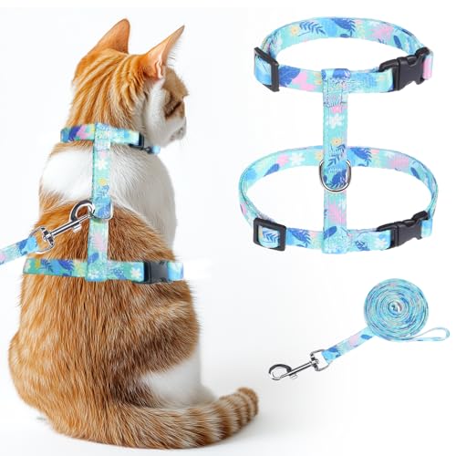 KOOLTAIL Katzengeschirr mit Leine, leicht, ausbruchsicher, für Spaziergänge, Reisen, einfache Kontrolle, Outdoor, verstellbar, H-förmig, niedliches Kätzchen-Geschirr für kleine, mittelgroße und große von KOOLTAIL