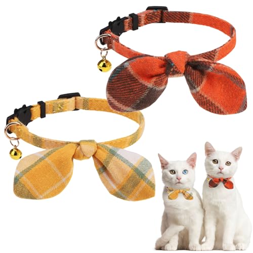 KOOLTAIL Katzenhalsband mit Fliege und Glocken, niedliches Hasenohren, Karomuster mit Sicherheitsschnalle, verstellbar, für kleine, große Katzen, Jungen und Mädchen, Gelb und Orange, 2 Stück KOOLTAIL Katzenhalsband mit Fliege und Glocken, niedliches Hasenohren, Karomuster mit Sicherheitsschnalle, verstellbar, für kleine, große Katzen, Jungen und Mädchen, Gelb und Orange, 2 Stück von KOOLTAIL