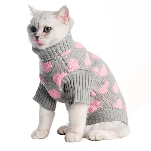 KOOLTAIL Katzenpullover – Valentinstags-Outfit mit Herz-Liebe-Muster, weich, warm, gestrickt, Rollkragenkleidung für Katzen, Kätzchen, kleine Hunde, Welpen, Grau, Größe L KOOLTAIL Katzenpullover – Valentinstags-Outfit mit Herz-Liebe-Muster, weich, warm, gestrickt, Rollkragenkleidung für Katzen, Kätzchen, kleine Hunde, Welpen, Grau, Größe L von KOOLTAIL