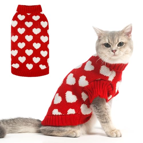 KOOLTAIL Katzenpullover mit Rollkragen, weicher Strick-Katzenpullover nur für Katzen, Herz-Liebesmuster, dick, warme Kleidung für kaltes Wetter, Valentinstag, Haustier-Outfit für kleine, mittelgroße KOOLTAIL Katzenpullover mit Rollkragen, weicher Strick-Katzenpullover nur für Katzen, Herz-Liebesmuster, dick, warme Kleidung für kaltes Wetter, Valentinstag, Haustier-Outfit für kleine, mittelgroße von KOOLTAIL