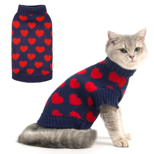 KOOLTAIL Katzenpullover mit Rollkragen, weicher Strick-Katzenpullover nur für Katzen, Herz-Liebesmuster, dick, warme Kleidung für kaltes Wetter, Valentinstag, Haustier-Outfit für kleine, mittelgroße KOOLTAIL Katzenpullover mit Rollkragen, weicher Strick-Katzenpullover nur für Katzen, Herz-Liebesmuster, dick, warme Kleidung für kaltes Wetter, Valentinstag, Haustier-Outfit für kleine, mittelgroße von KOOLTAIL