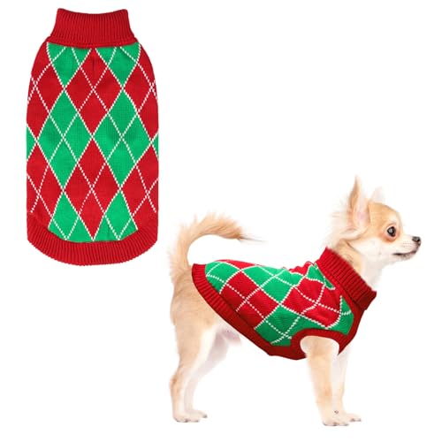 KOOLTAIL Kleiner Hundepullover, gestrickter Rollkragen, kaltes Wetter, Hundepullover für mittelgroße und große Hunde, Weihnachts-Plaid-Pullover, Strickwaren, Hunde-Winter-warme Kleidung, von KOOLTAIL