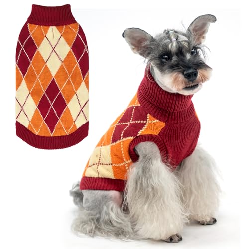KOOLTAIL Kleiner Hundepullover, gestrickter Rollkragen, orangefarbener Herbst-Hundepullover für mittelgroße und große Hunde, karierter Pullover, kaltes Wetter, Strickwaren, Hundewinter warme Kleidung, KOOLTAIL Kleiner Hundepullover, gestrickter Rollkragen, orangefarbener Herbst-Hundepullover für mittelgroße und große Hunde, karierter Pullover, kaltes Wetter, Strickwaren, Hundewinter warme Kleidung, von KOOLTAIL