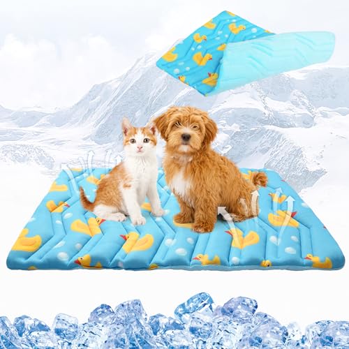 KOOLTAIL Kühlmatte für Hunde, verbessertes zweiseitiges Kühlkissen für Hunde, Katzen, Welpen, weiche Haustier-Schlafdecke, hält im Sommer kühl mit niedlichem Entenmuster, waschbar, wasserdicht, für von KOOLTAIL