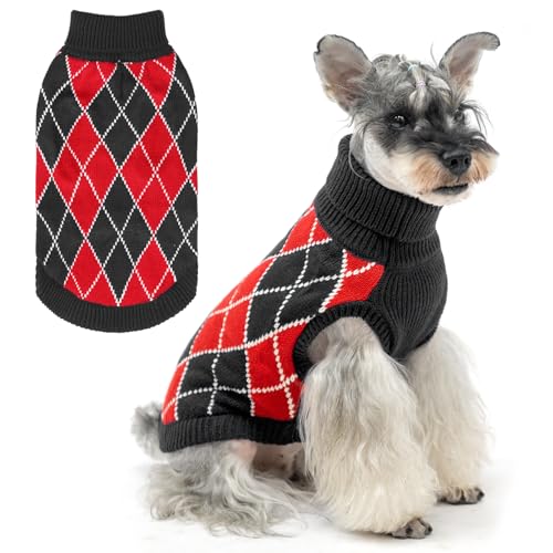 KOOLTAIL Pullover für kleine Hunde, gestrickter Rollkragenpullover für kaltes Wetter, für mittelgroße und große Hunde, weicher Diamant-Plaid-Pullover, Strickwaren, warme Winterkleidung, Haustiermantel von KOOLTAIL