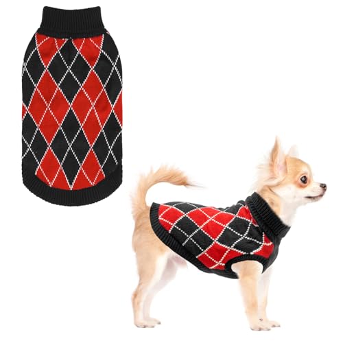 KOOLTAIL Pullover für kleine Hunde, gestrickter Rollkragenpullover für kaltes Wetter, für mittelgroße und große Hunde, weicher Diamant-Plaid-Pullover, Strickwaren, warme Winterkleidung, Haustiermantel von KOOLTAIL