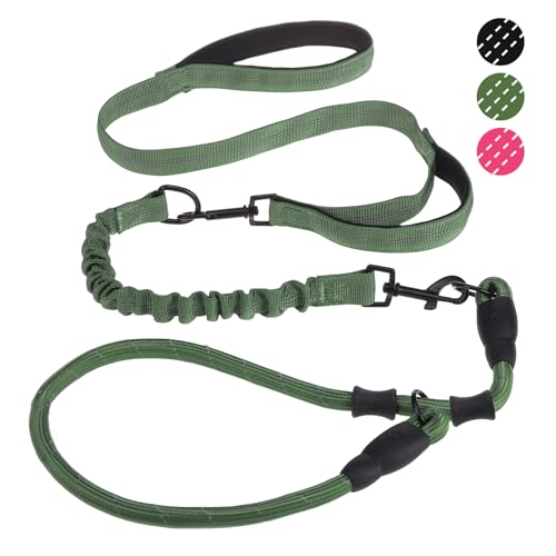 KOOLTAIL Retrieverleine Hundeleine mit gepolsterten Doppelgriffen, strapazierfähig, kein Ziehen, reflektierend, abnehmbar, vielseitig verwendbar, für mittelgroße und große Hunde, Grün von KOOLTAIL