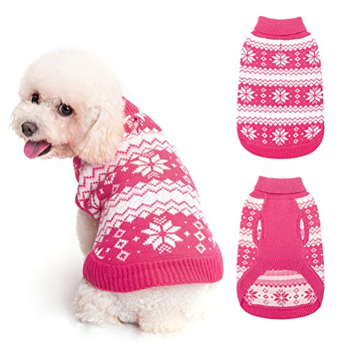 KOOLTAIL Zopfstrick-Hundepullover mit Rollkragen, warme und bequeme Hundekleidung für kaltes Wetter mit Schneeflocken-Muster, klassische Strickware, Outfits für kleine, mittelgroße und große Hunde von KOOLTAIL