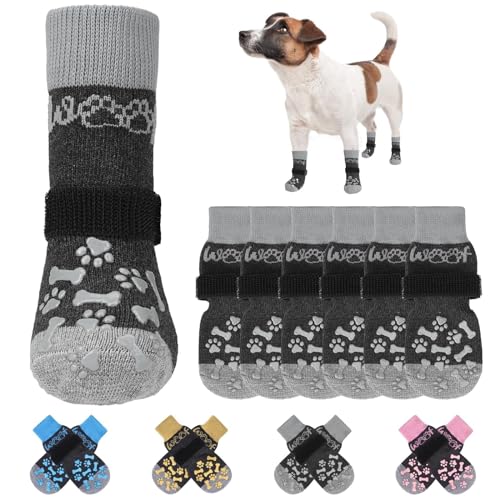 KOOLTAIL rutschfeste Hundesocken, doppelseitige Griffe, Woof Hundesocken zum Lecken, um Kratzer auf Hartholzböden zu verhindern, Outdoor-Hundeschuhe und Pfotenschutz für kleine, mittelgroße und große von KOOLTAIL