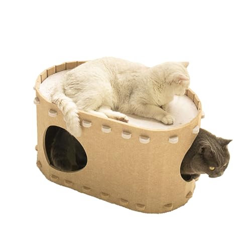 Felt Cat Cave for Indoor, Foldable Cat House Cat Kennel Cat Shelter for Cats to Sleep & Hide, Universal for All Seasons (Brown, one Size) von KOOMAL